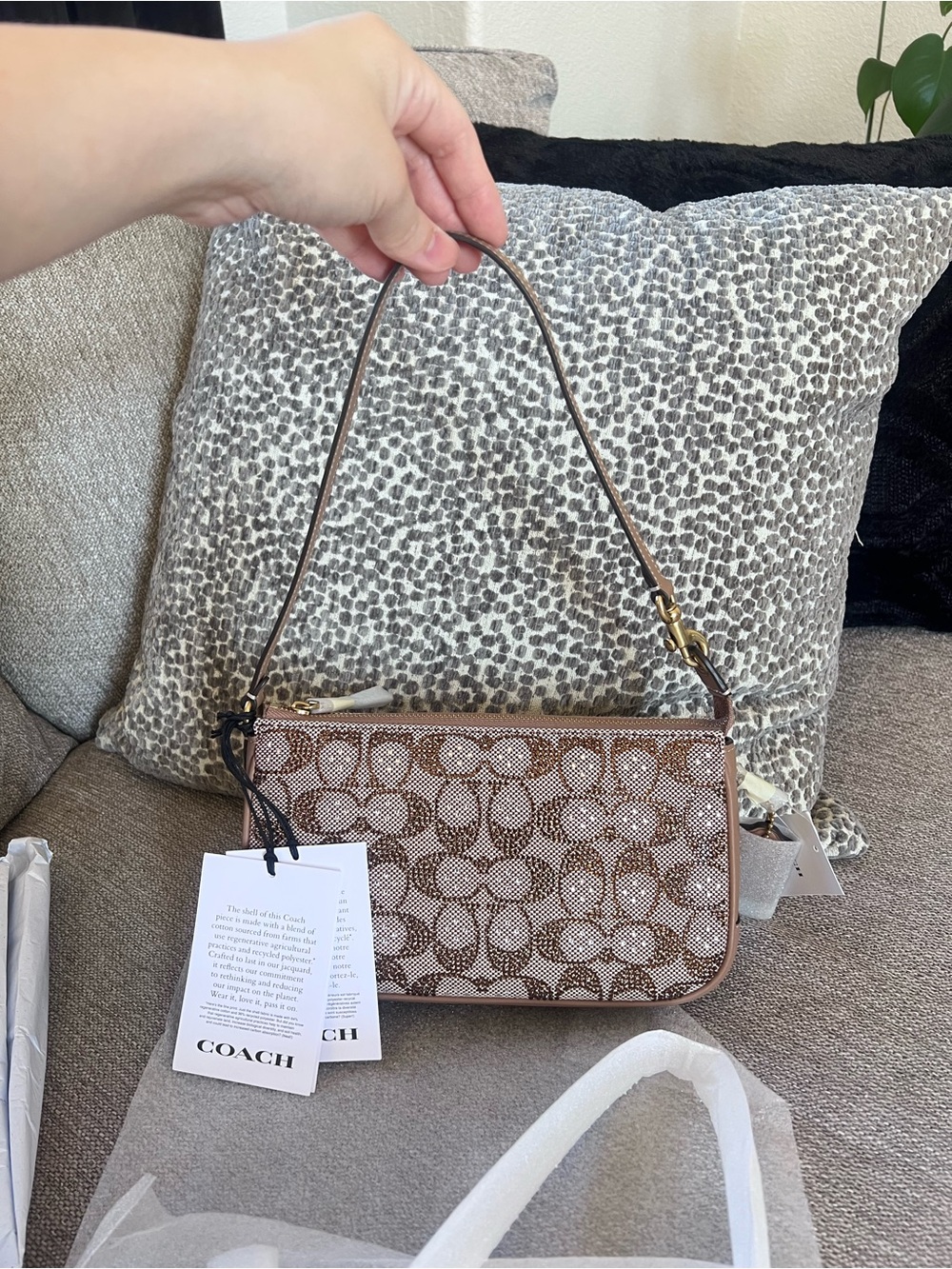 Coach Plaza Brown Signature Jacquard Small Shoulder Bag